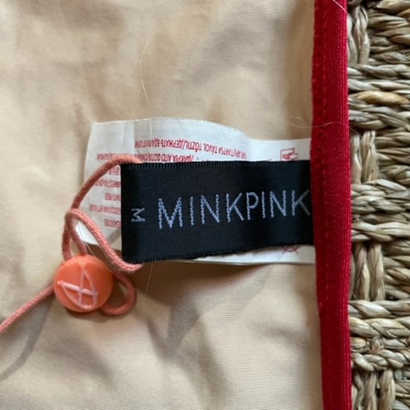 Mink Pink ruby red triangle bikini with gold metal trim; top in S, bottom in M - Picture 3 of 7